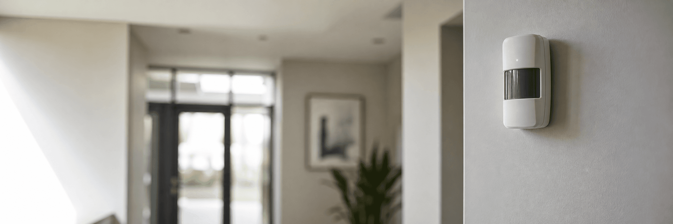 Wall-mounted wireless motion detector in a modern interior