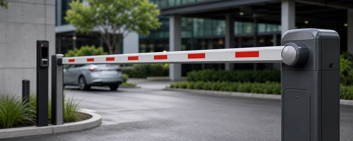 Controlled car park entry with a boom gate barrier