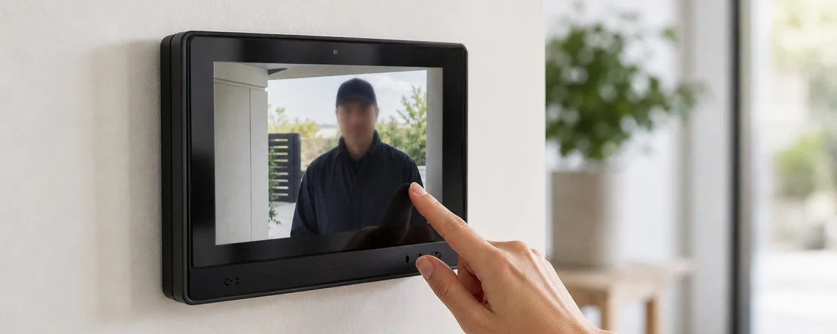 Video intercom screen being used at an entry point