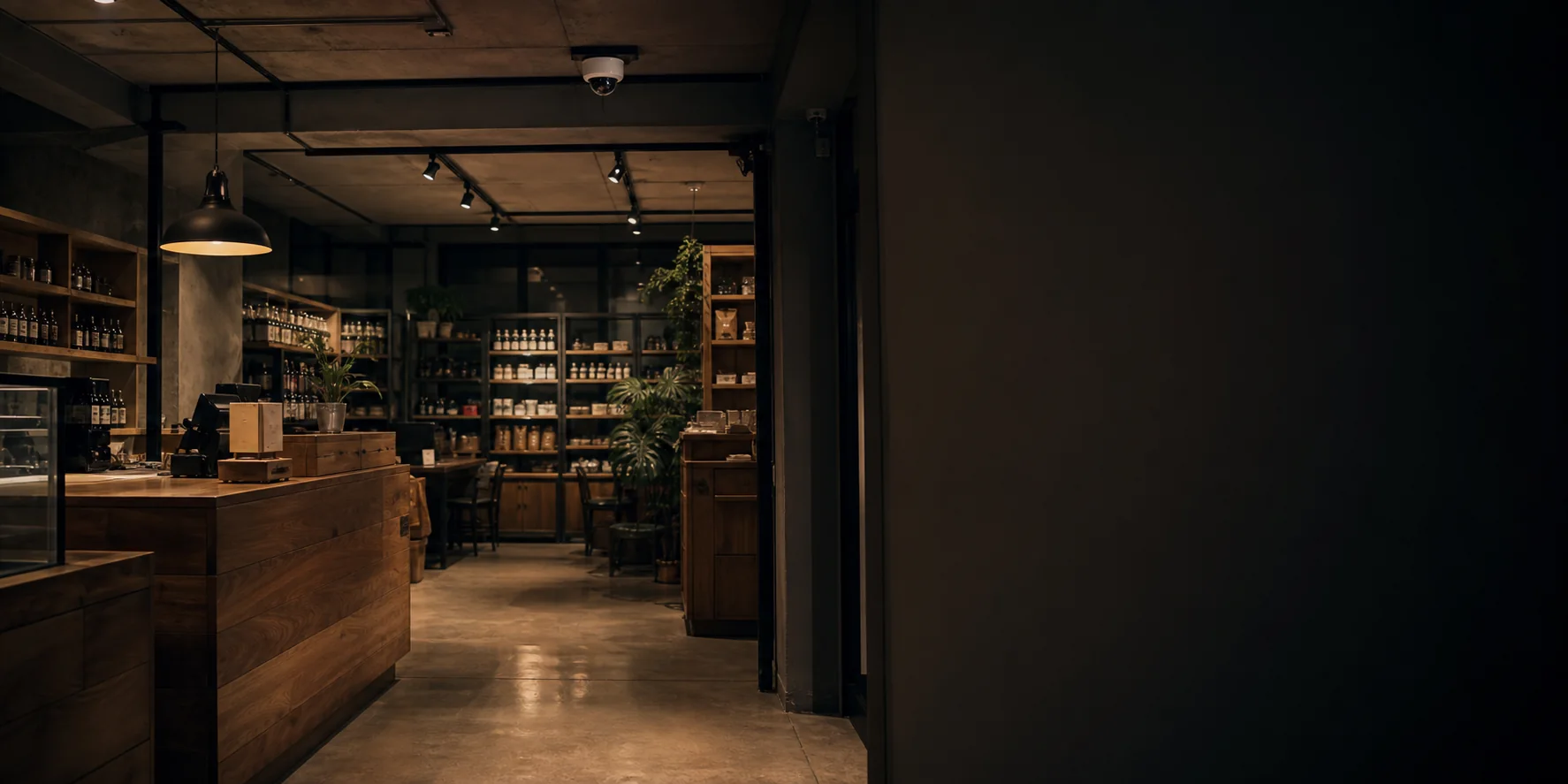 Retail interior monitored by a ceiling-mounted security camera.